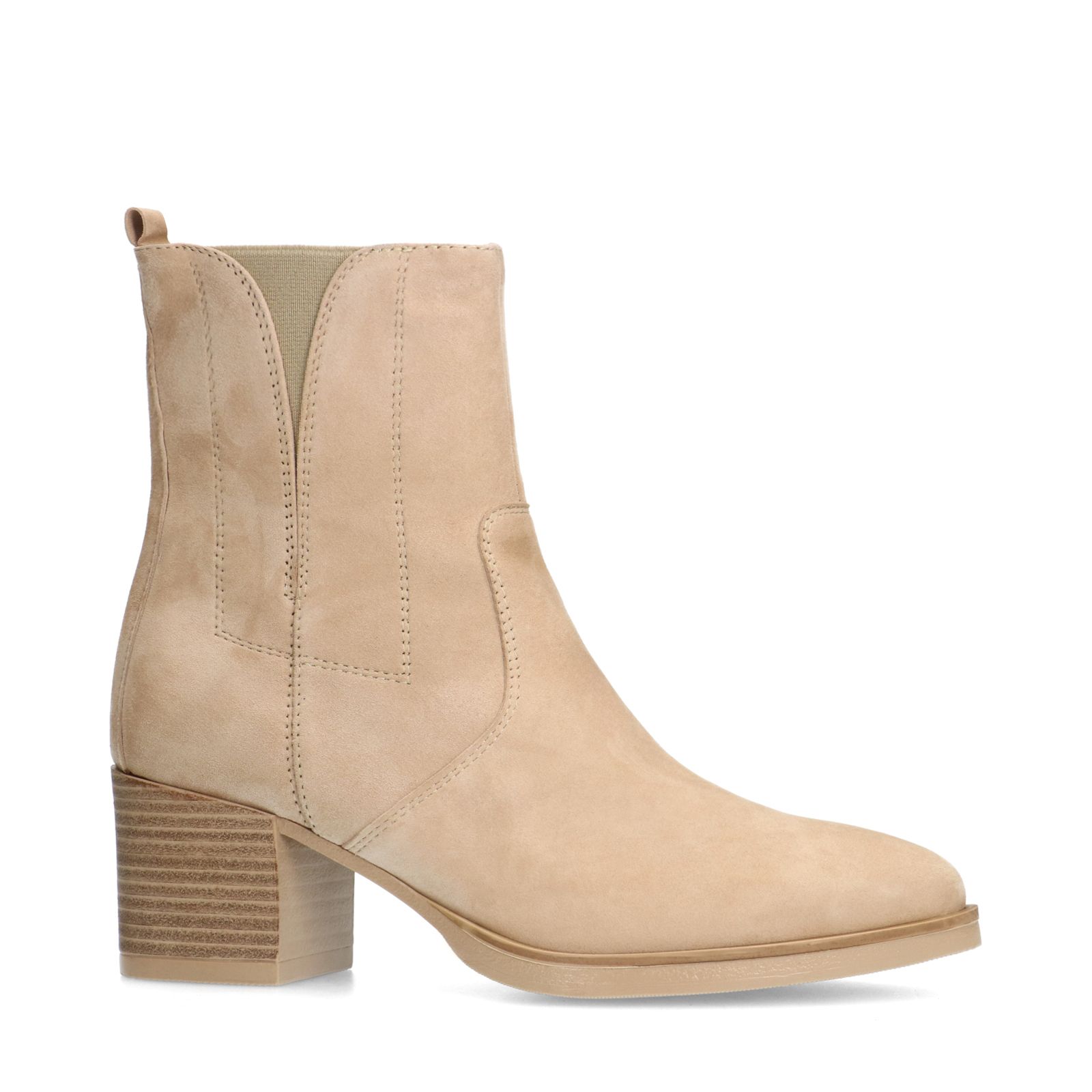Beigefarbene Veloursleder-Stiefeletten mit Absatz
