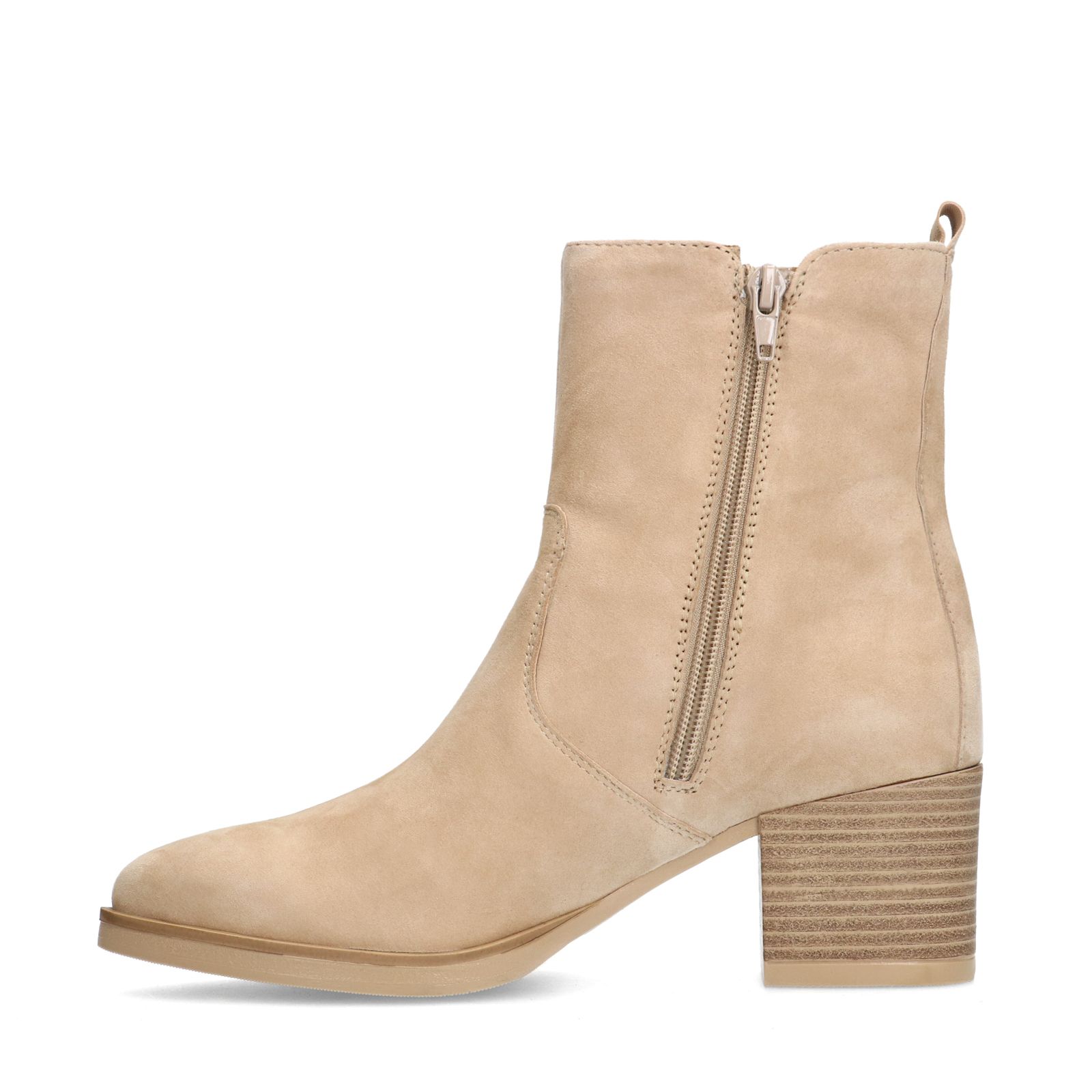 Beige suède enkellaarsjes met hak