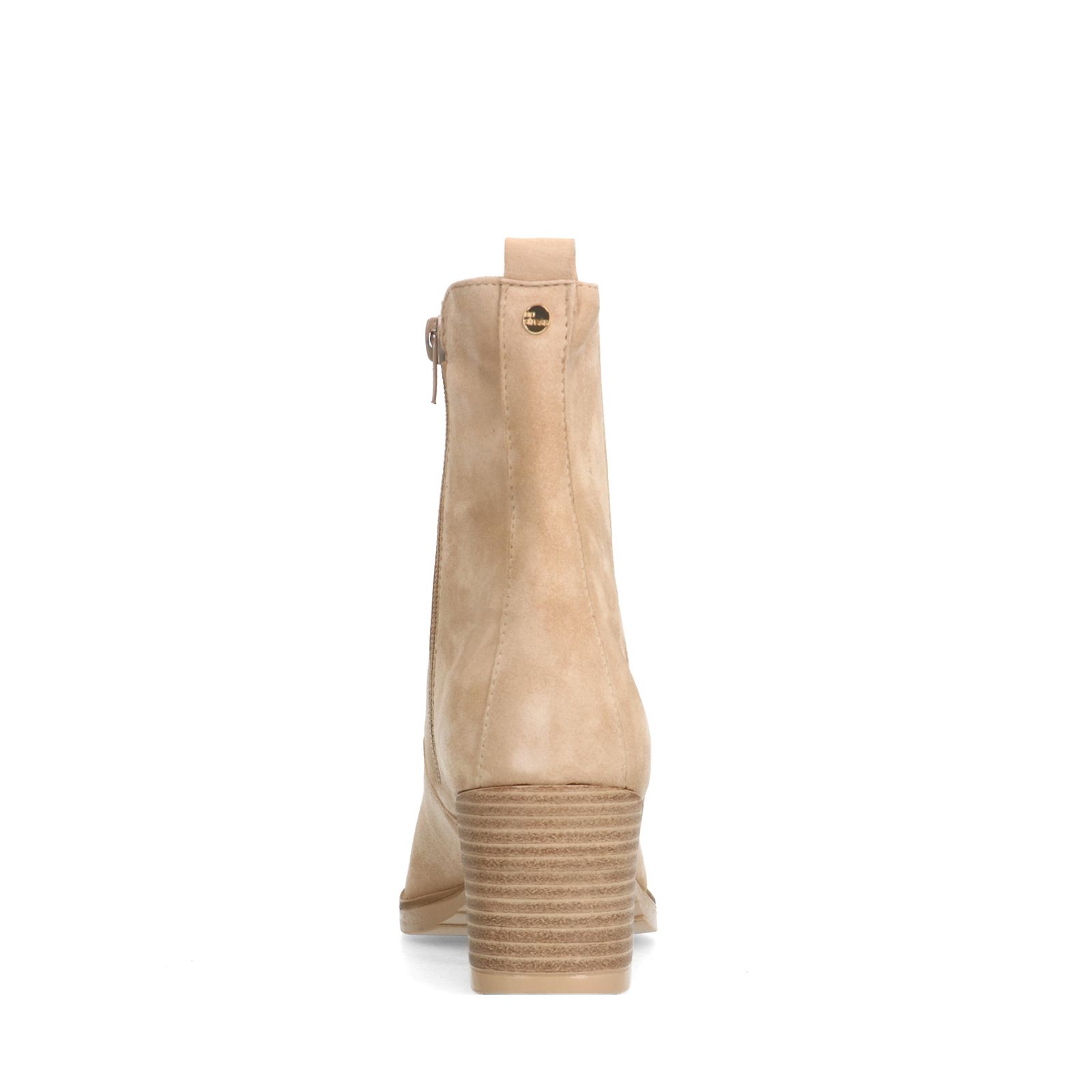 Beigefarbene Veloursleder-Stiefeletten mit Absatz