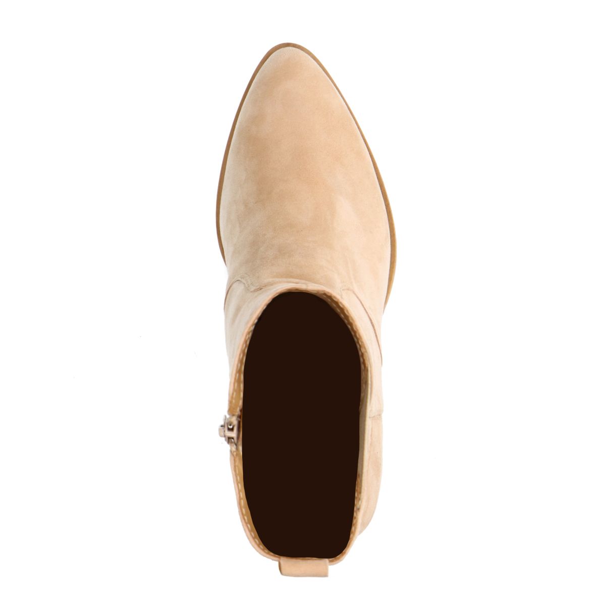 Beigefarbene Veloursleder-Stiefeletten mit Absatz