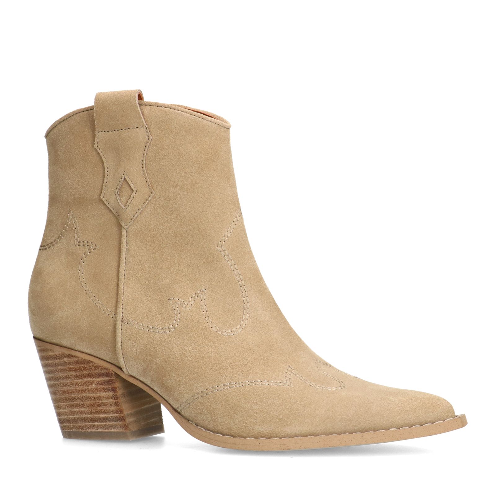 Beigefarbene Cowboystiefel aus Veloursleder