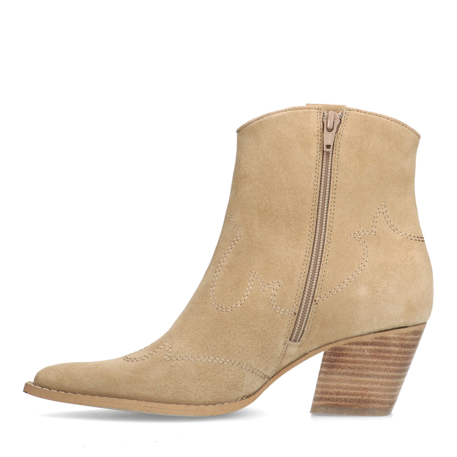 Beigefarbene Cowboystiefel aus Veloursleder