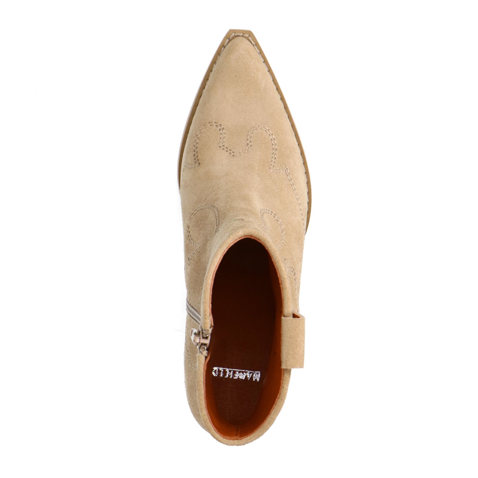 Beigefarbene Cowboystiefel aus Veloursleder