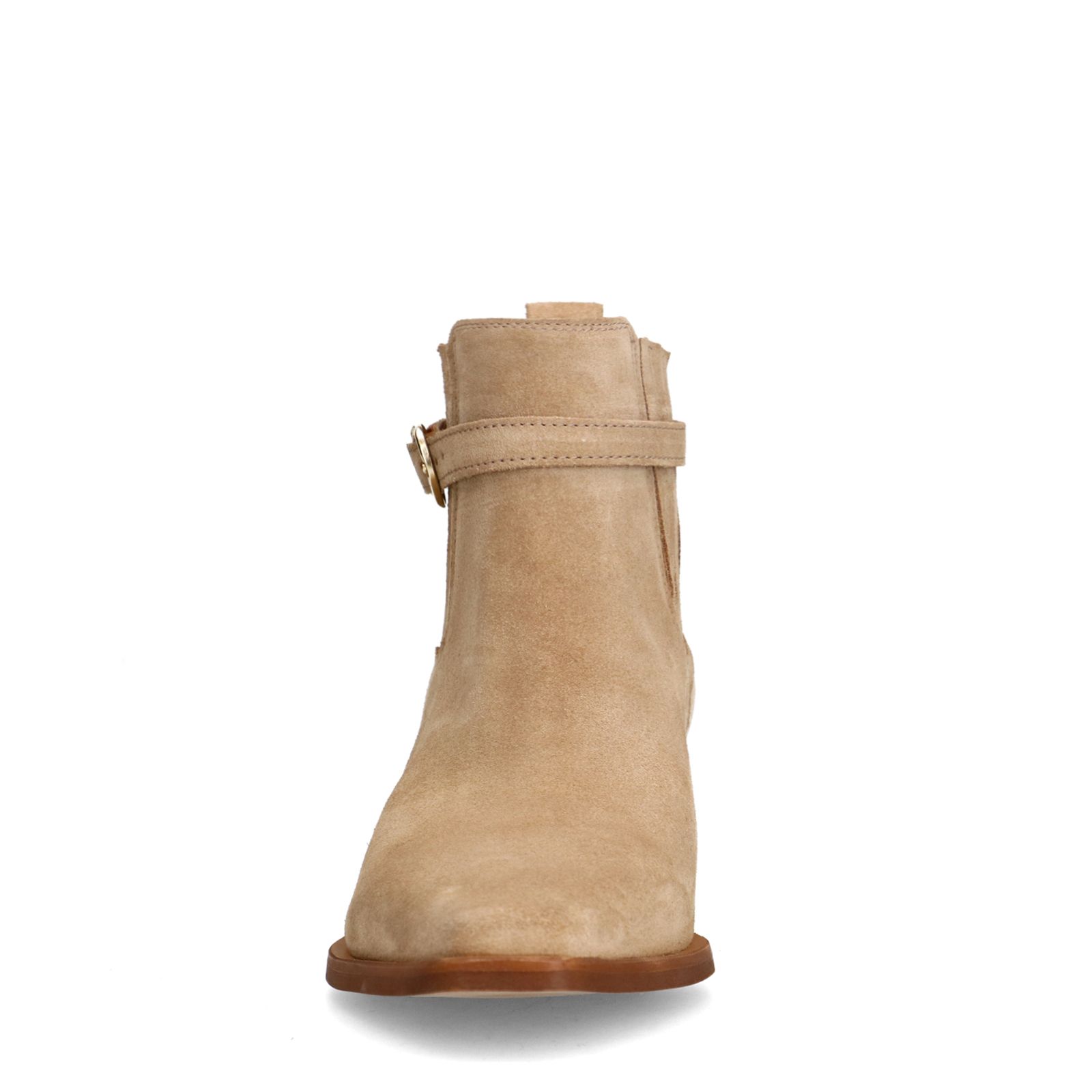 Beigefarbene Veloursleder-Stiefeletten mit Absatz