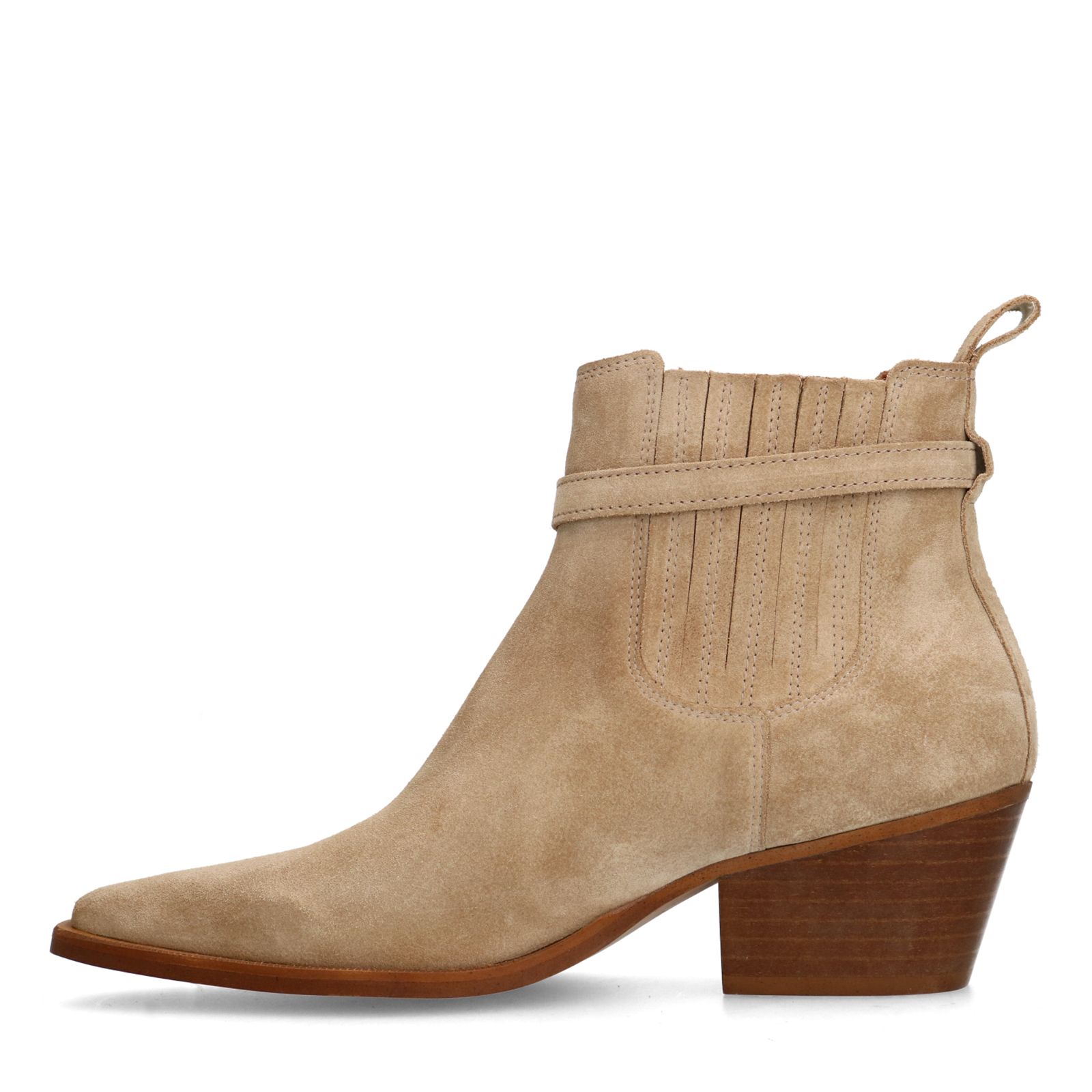 Beigefarbene Veloursleder-Stiefeletten mit Absatz