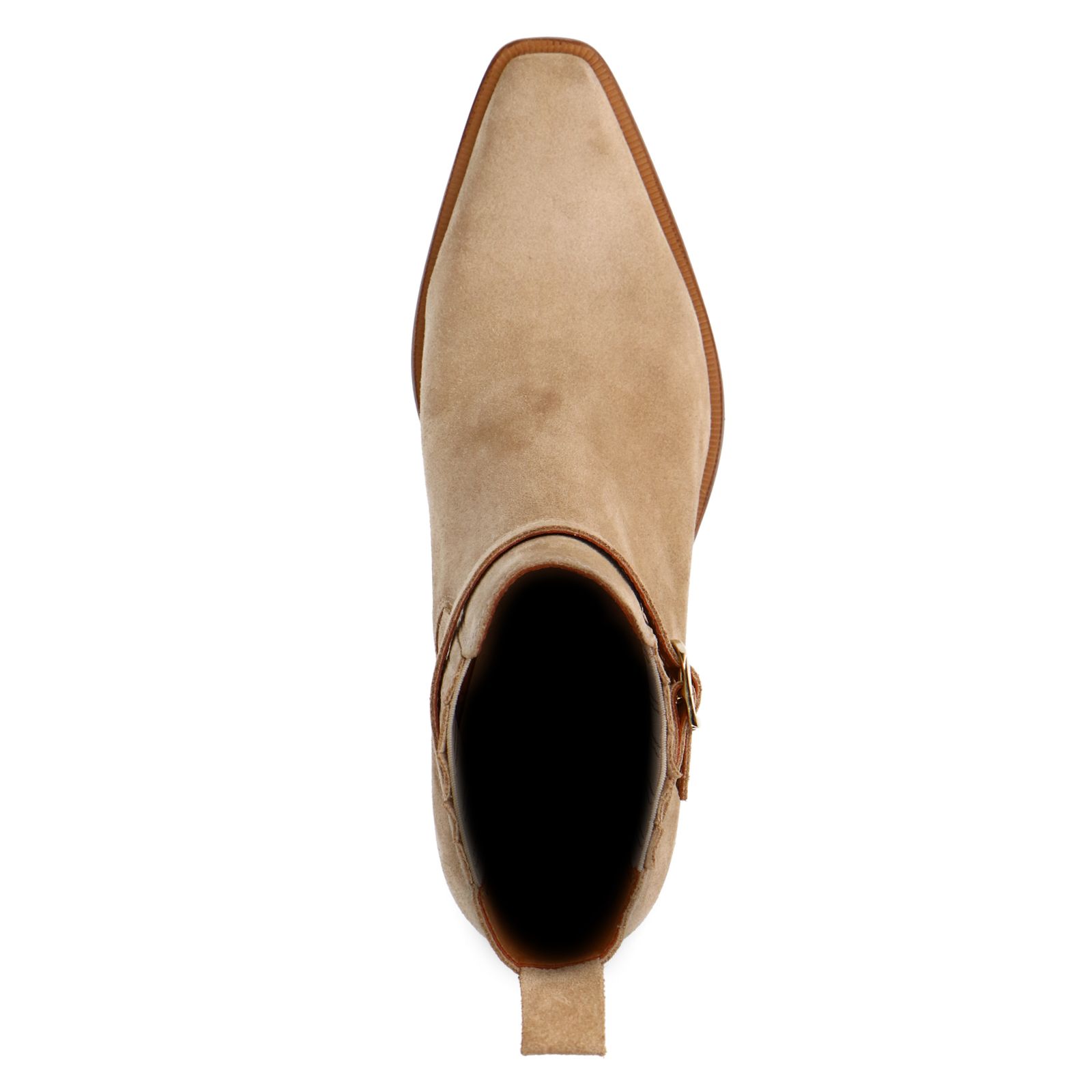 Beigefarbene Veloursleder-Stiefeletten mit Absatz