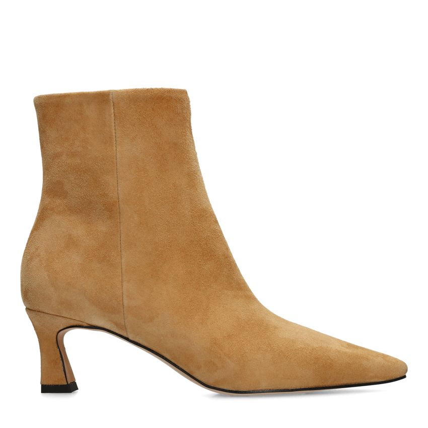 Cognacfarbene Absatz-Stiefeletten aus Veloursleder