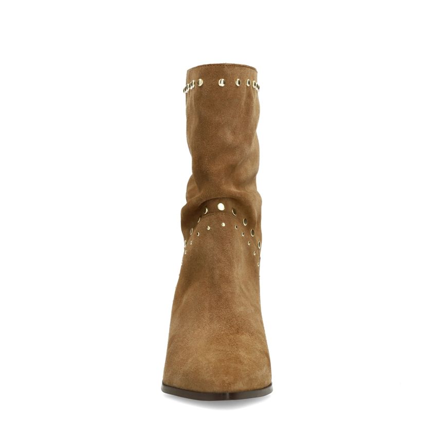 Beige suède enkellaarsjes met studs