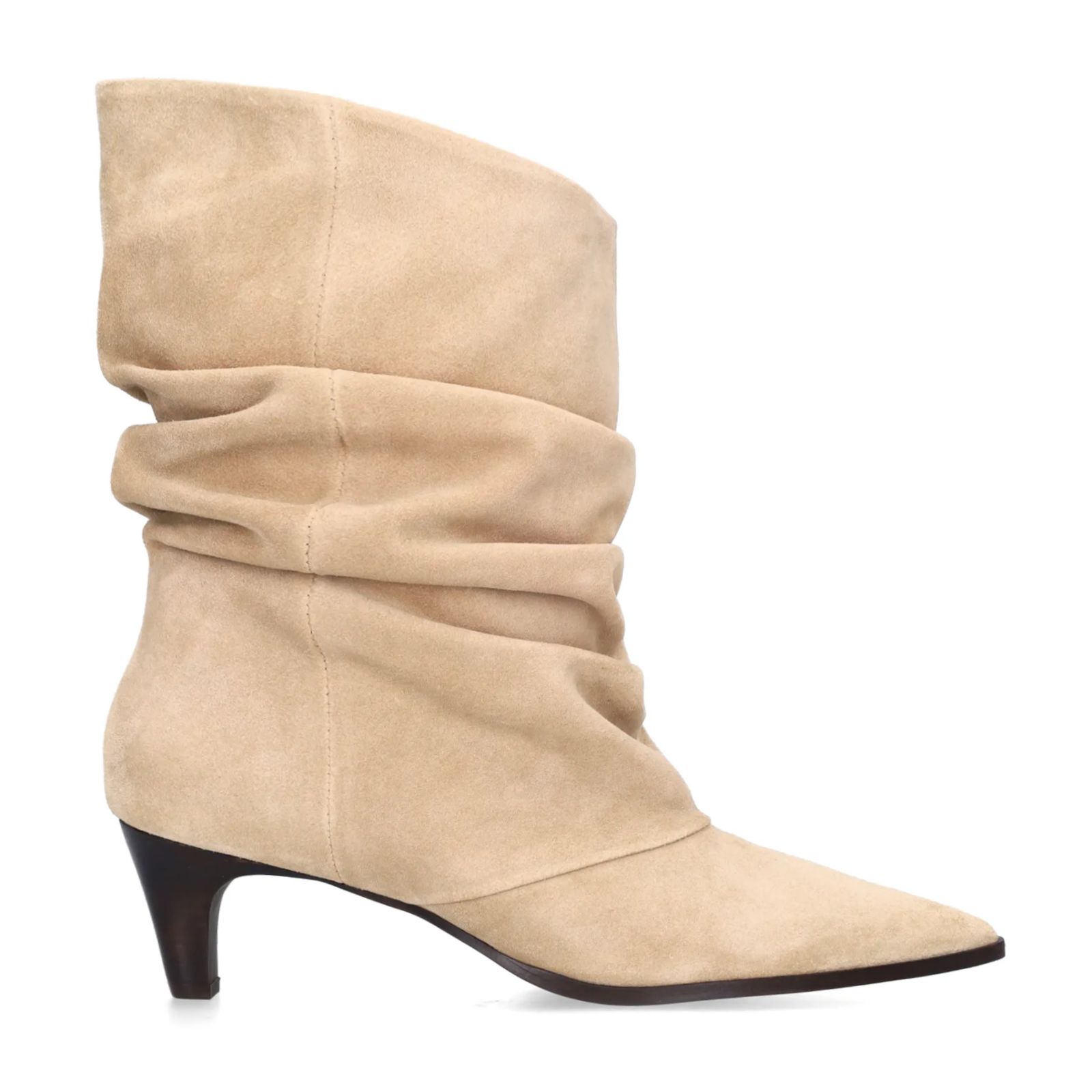 Beige suède slouchy enkellaarsjes met hak
