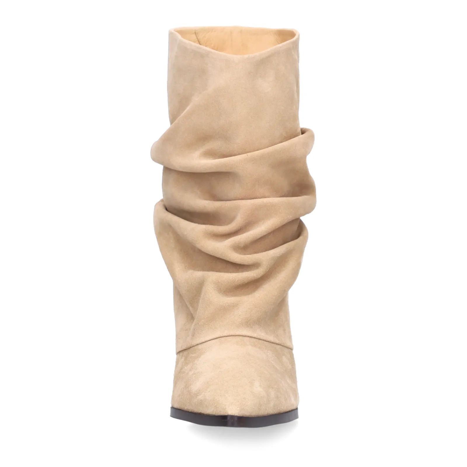 Beige suède slouchy enkellaarsjes met hak