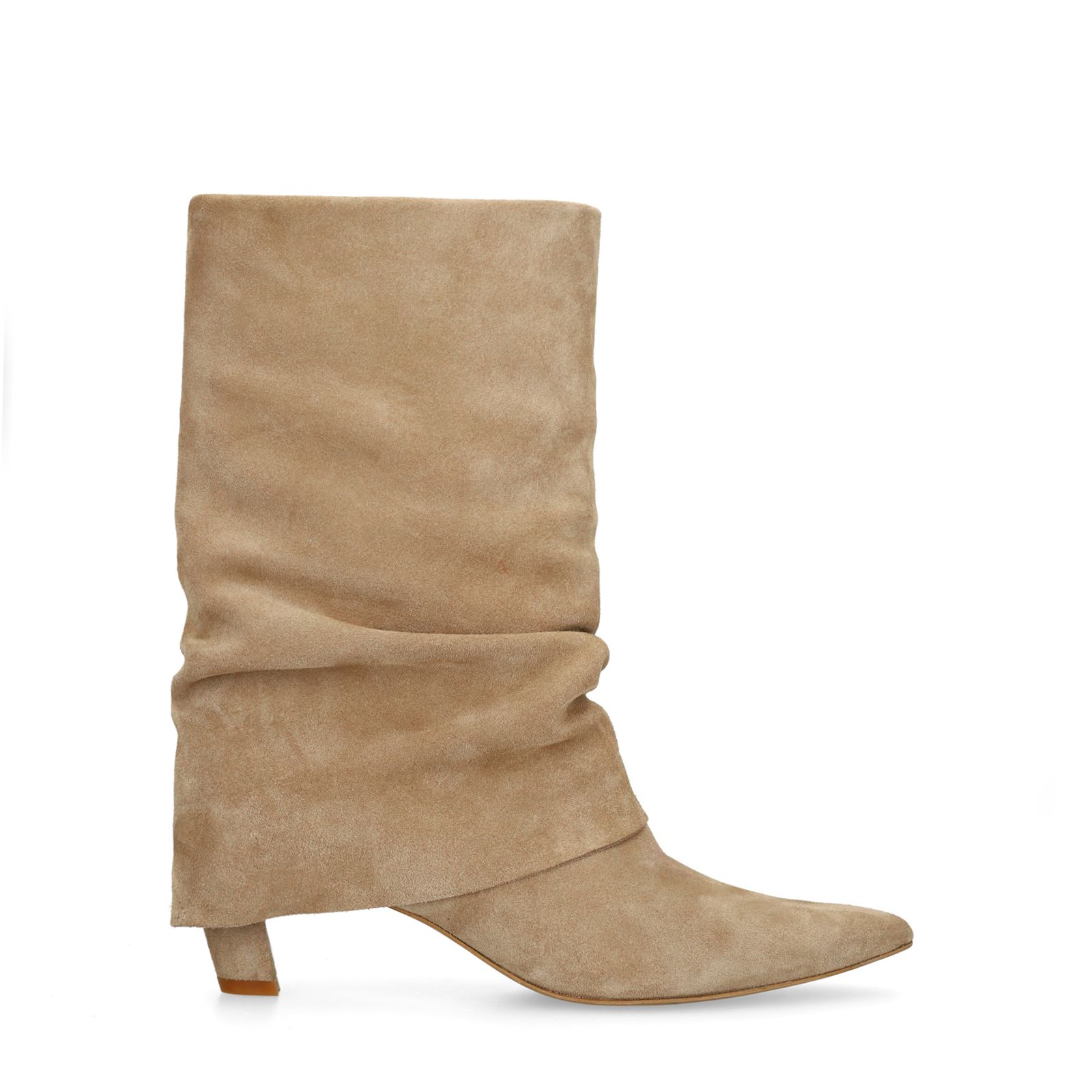 Beige suède enkellaarsjes met flap