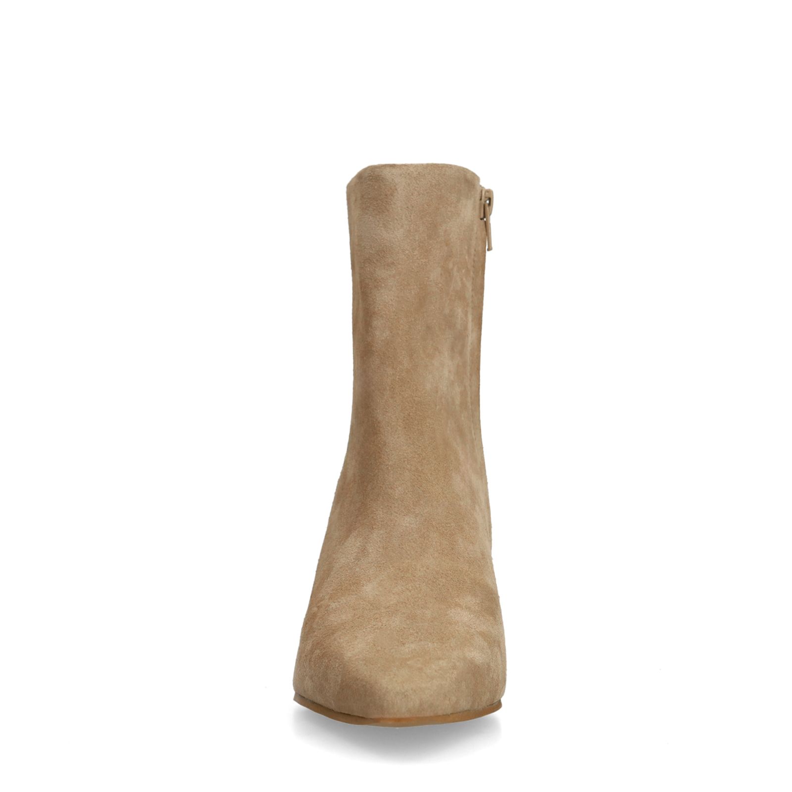Beigefarbene Veloursleder-Stiefeletten mit Absatz