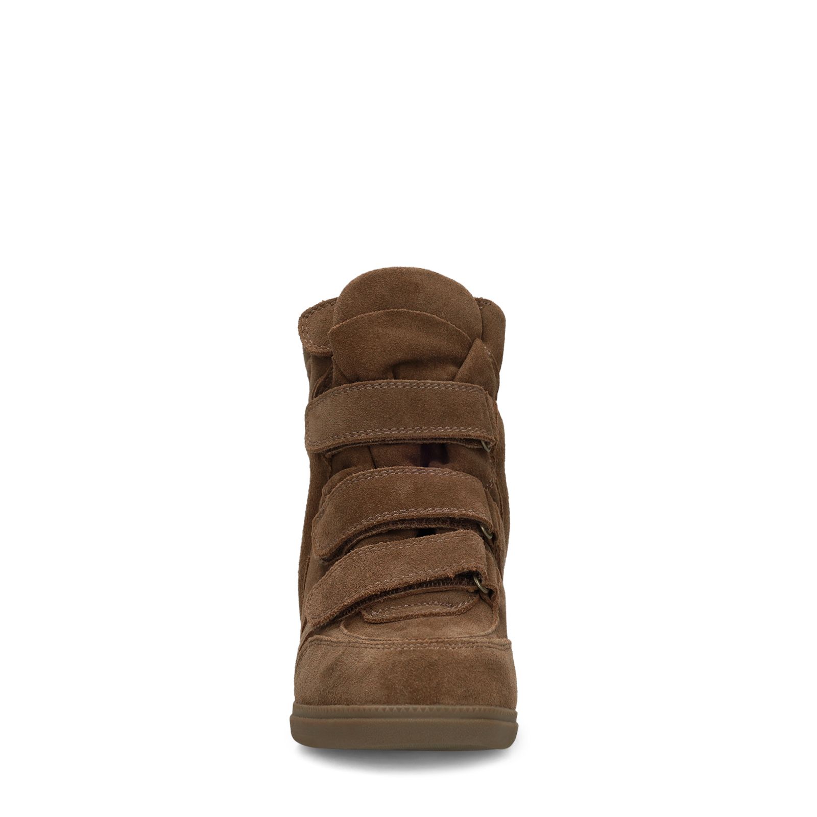 Taupe suède sneakers met sleehak
