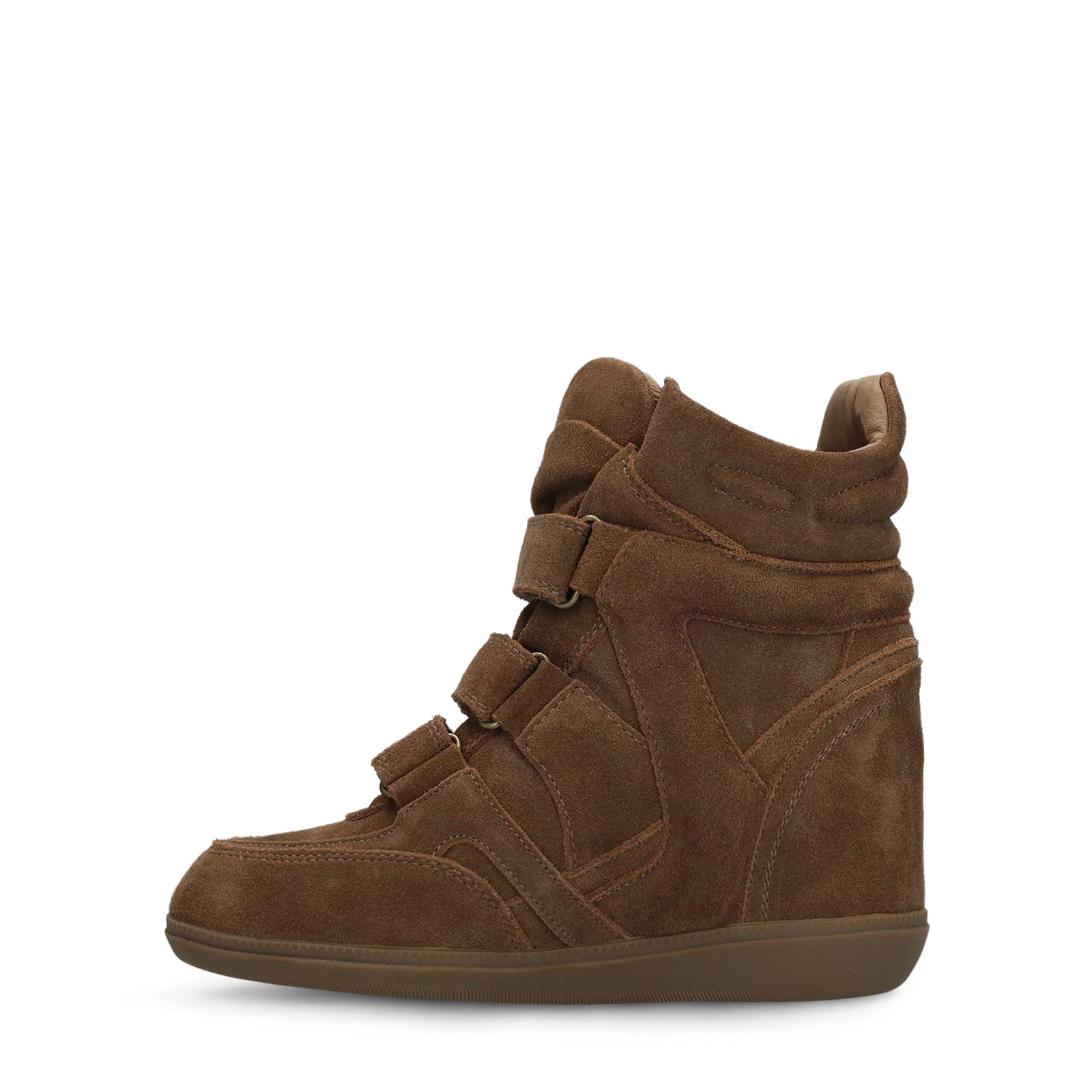 Taupe suède sneakers met sleehak
