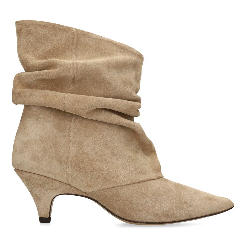 Beigefarbene Slouchy Boots aus Veloursleder mit Absatz