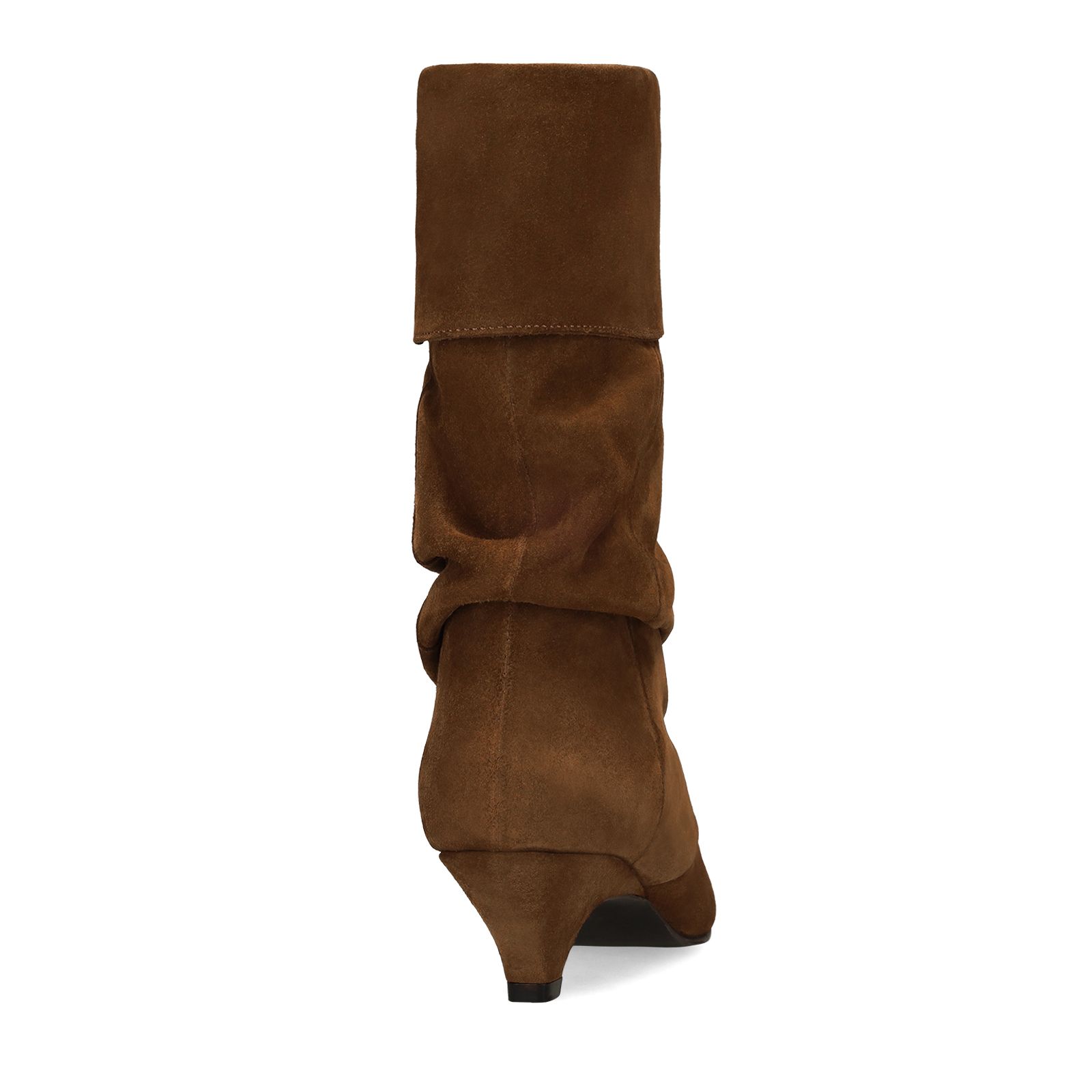 Cognacfarbene Slouchy Boots aus Veloursleder mit Absatz