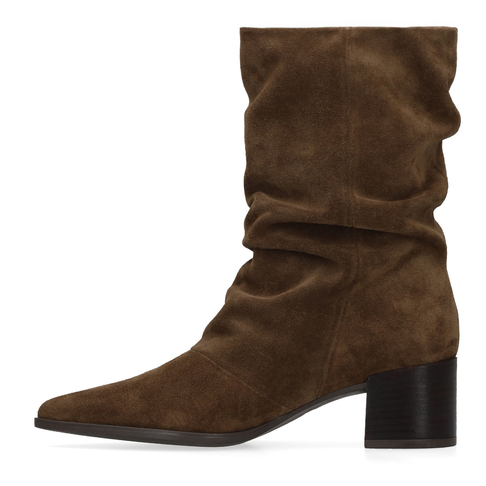 Taupe suède slouchy enkellaarsjes met hak