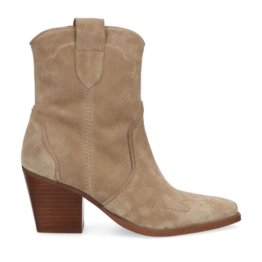 Beigefarbene Western Boots aus Veloursleder