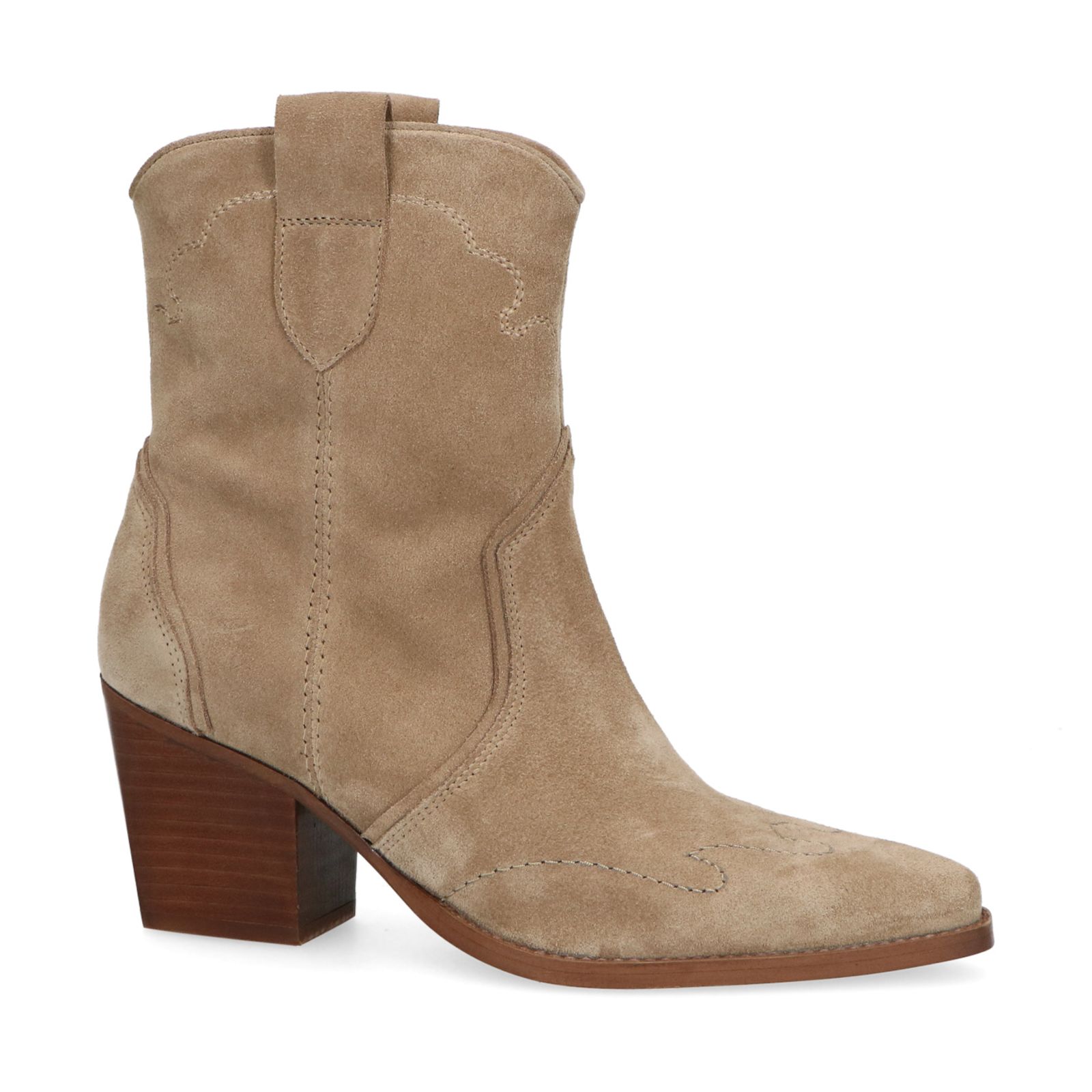 Beigefarbene Western Boots aus Veloursleder