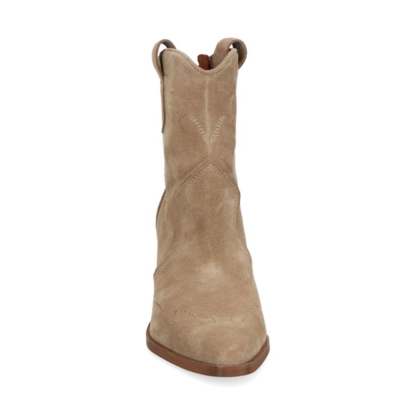 Beigefarbene Western Boots aus Veloursleder