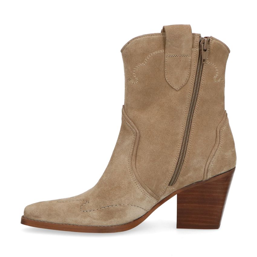 Beigefarbene Western Boots aus Veloursleder