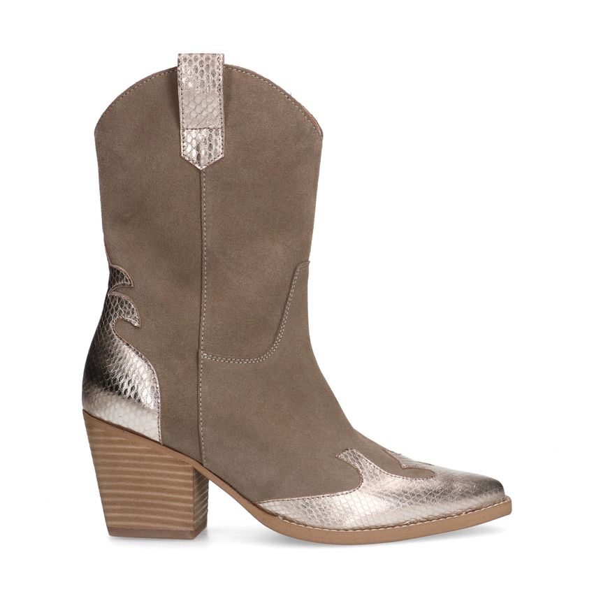 Taupe cowboylaarzen met goudkleurige metallic details