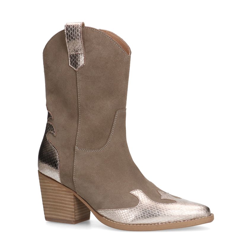 Taupe cowboylaarzen met goudkleurige metallic details