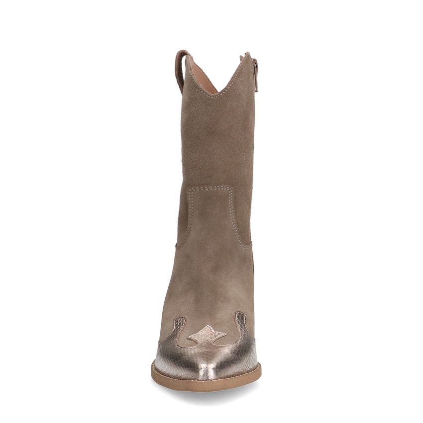 Taupe cowboylaarzen met goudkleurige metallic details