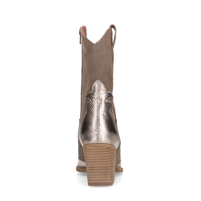 Taupe cowboylaarzen met goudkleurige metallic details