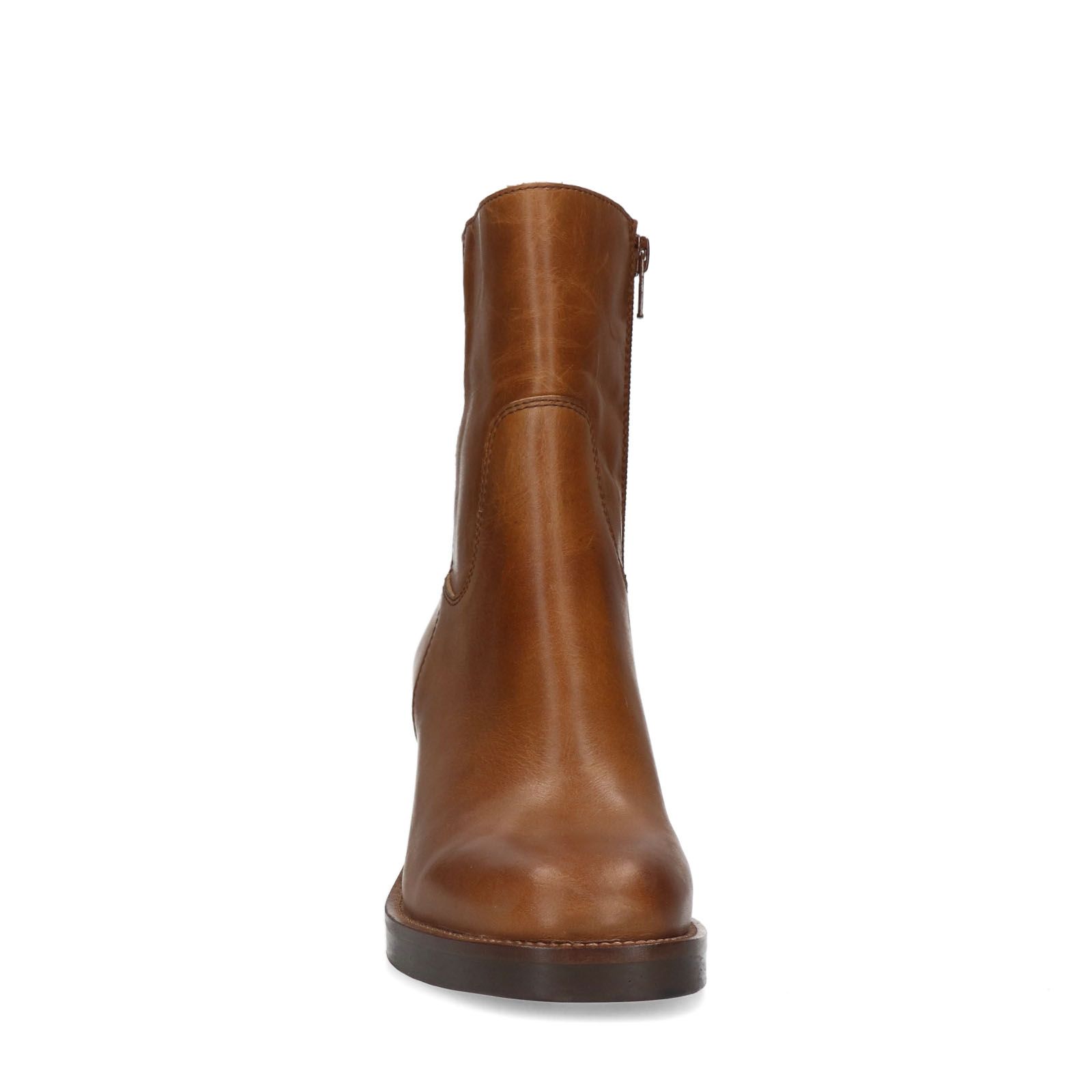 Cognac leren enkellaarsjes met hak