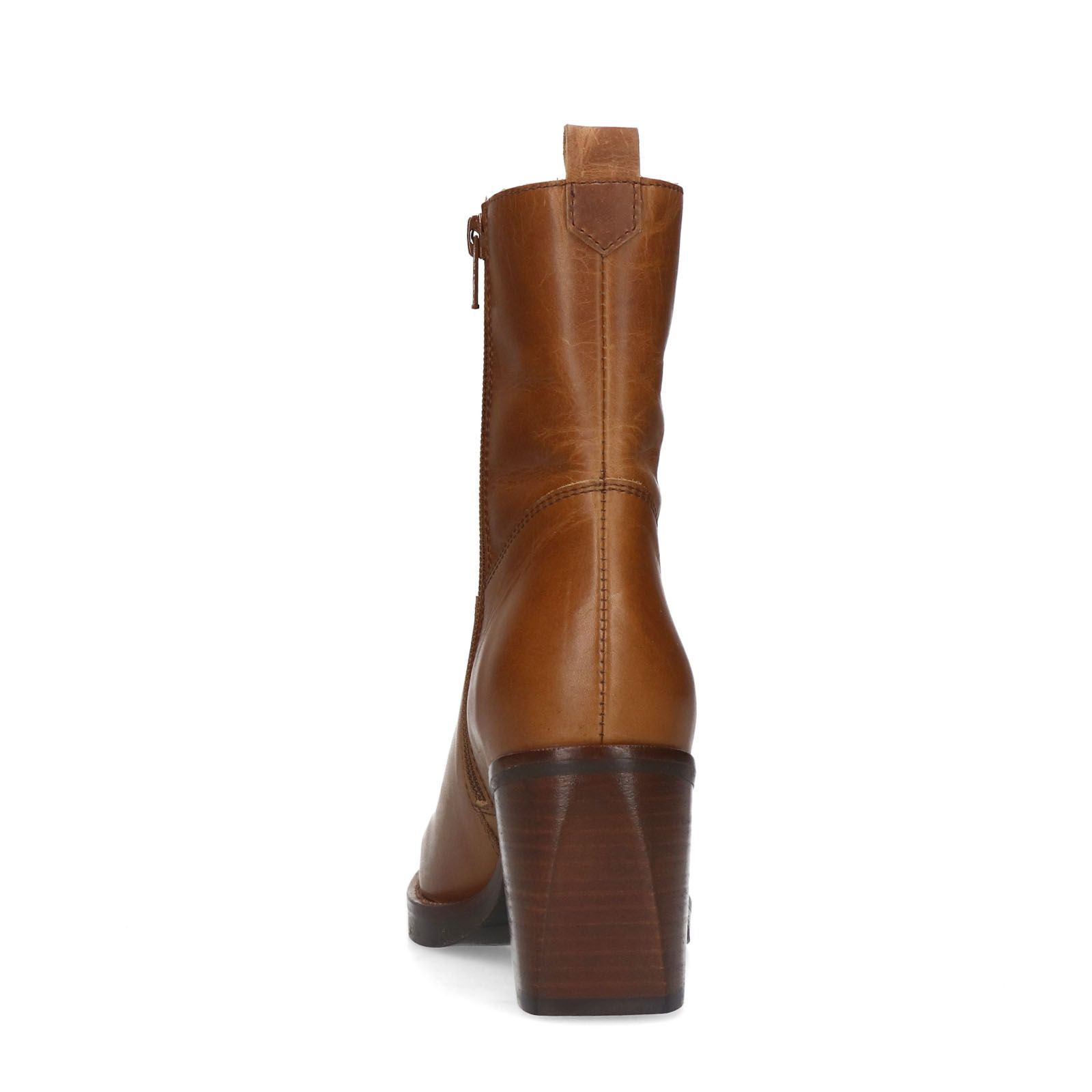 Cognac leren enkellaarsjes met hak