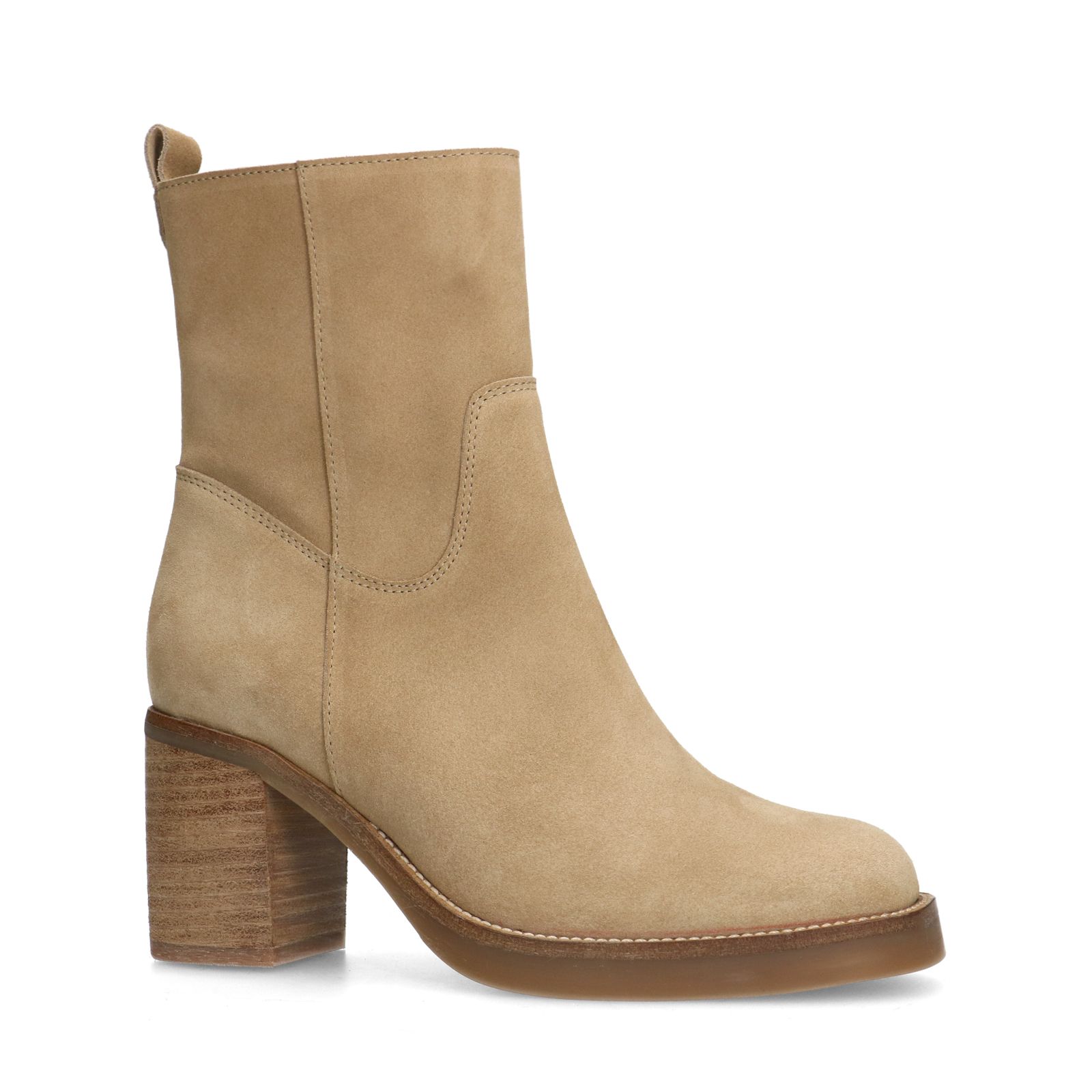 Beigefarbene Veloursleder-Stiefeletten