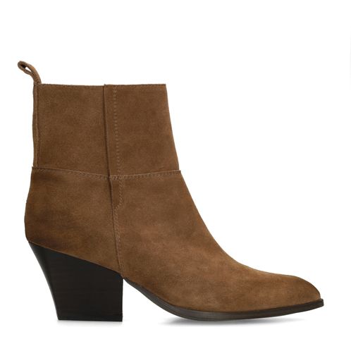 Taupefarbene Veloursleder-Stiefeletten mit Absatz