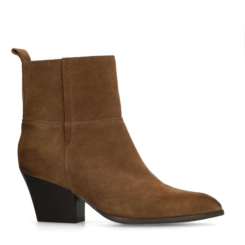 Taupe suède enkellaarsjes met hak