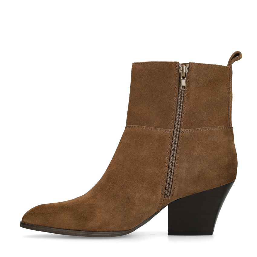 Taupe suède enkellaarsjes met hak