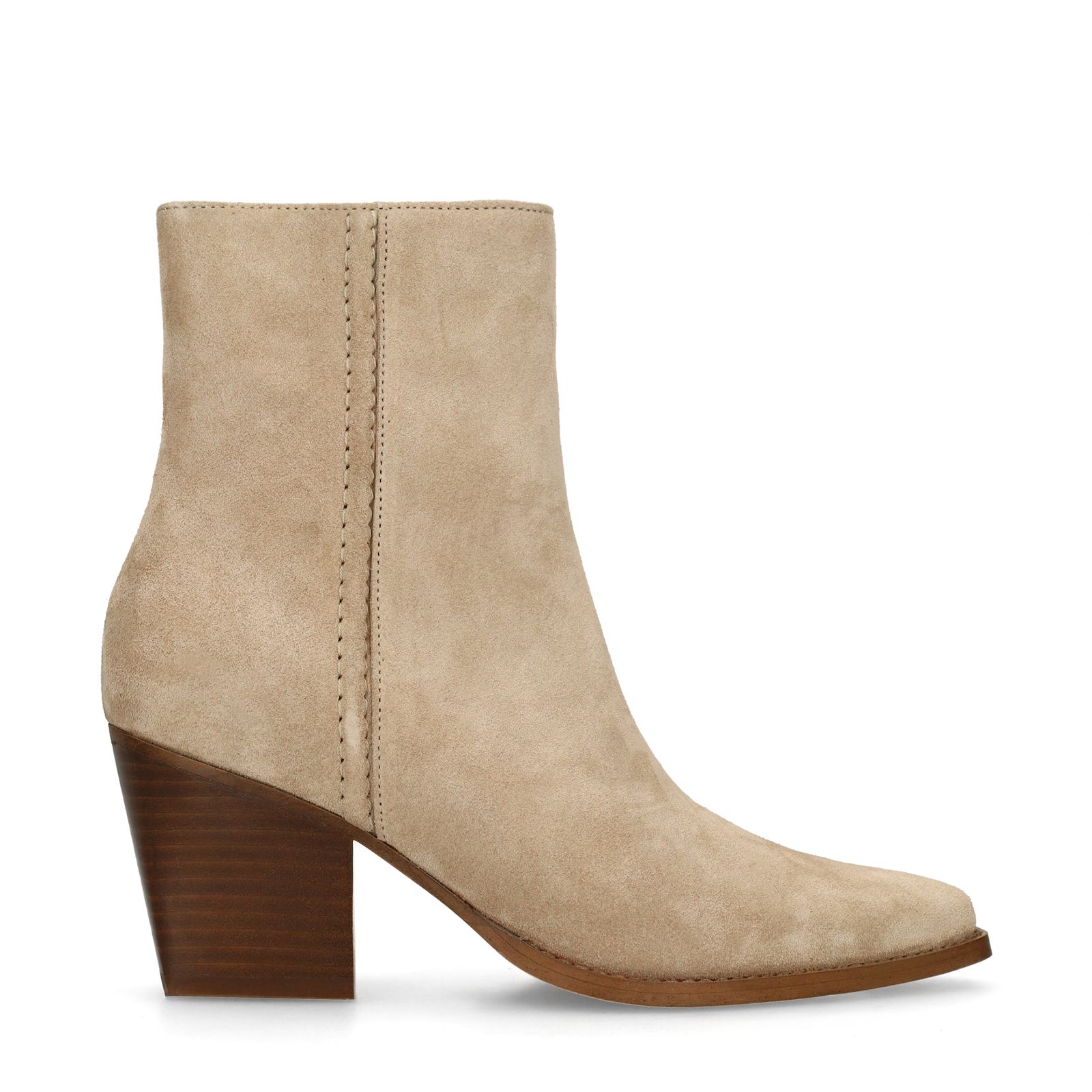 Beige suède enkellaarsjes met hak