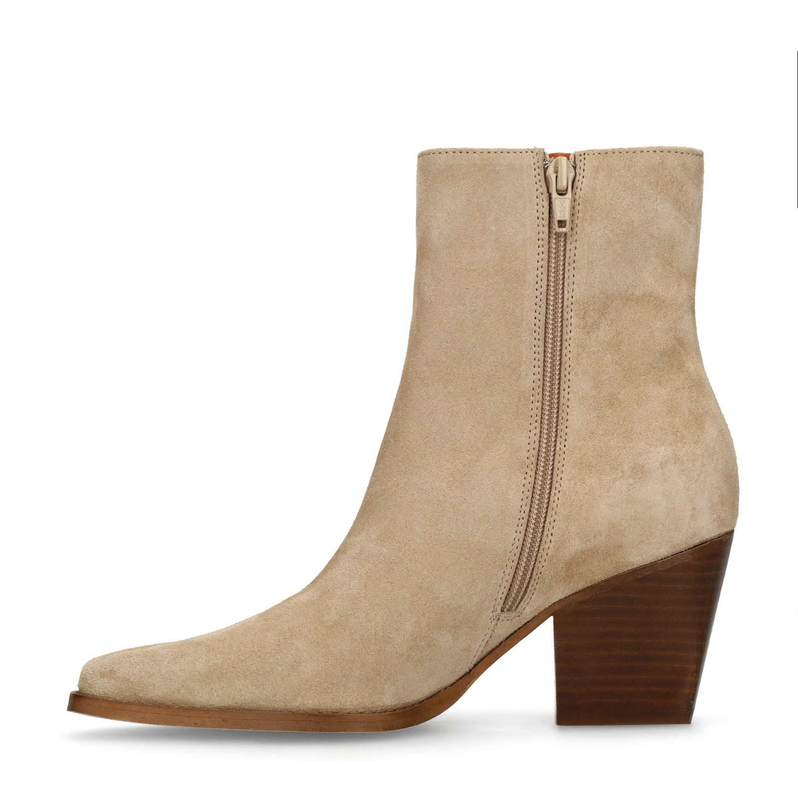 Beige suède enkellaarsjes met hak