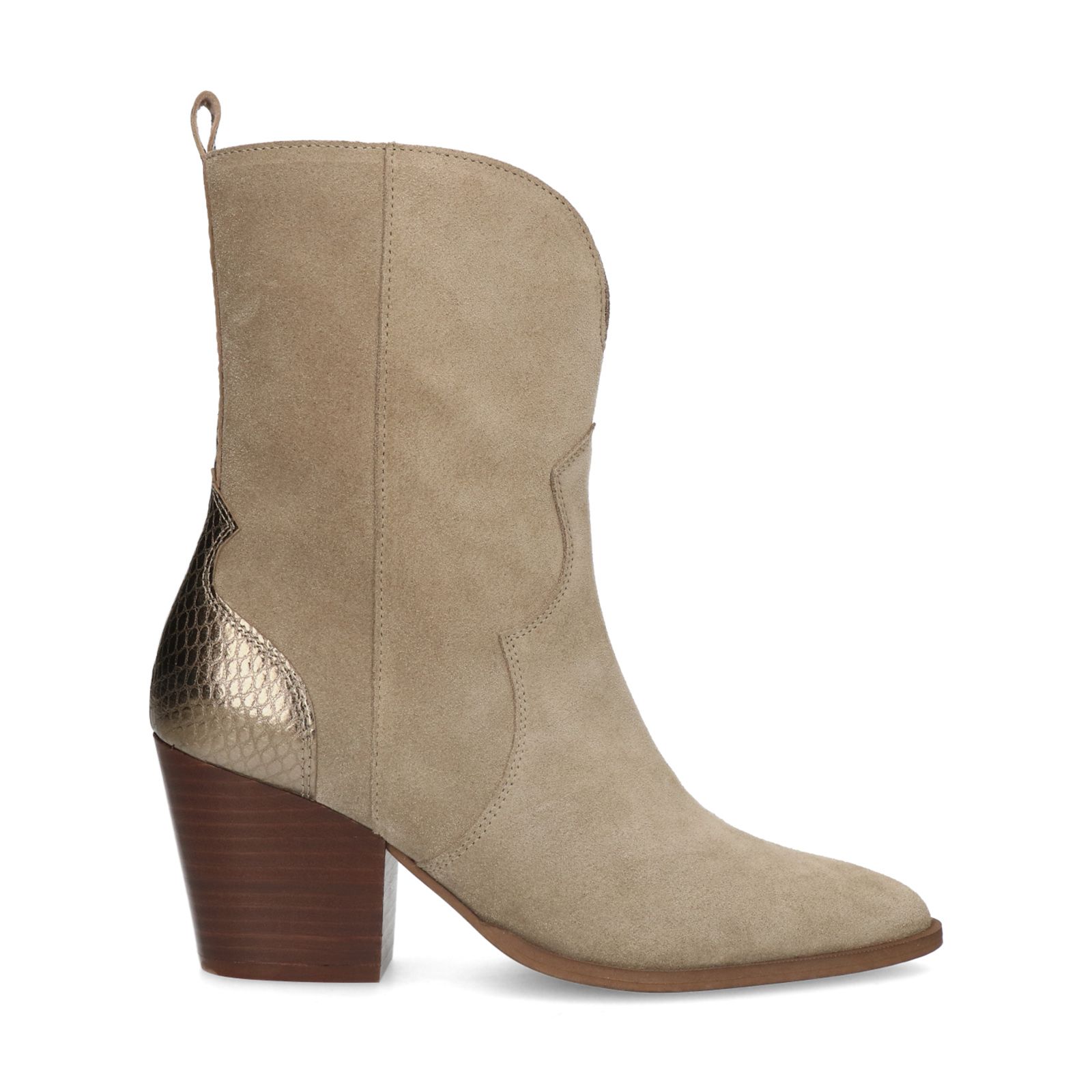 Taupe suède cowboy laarzen met metallic details