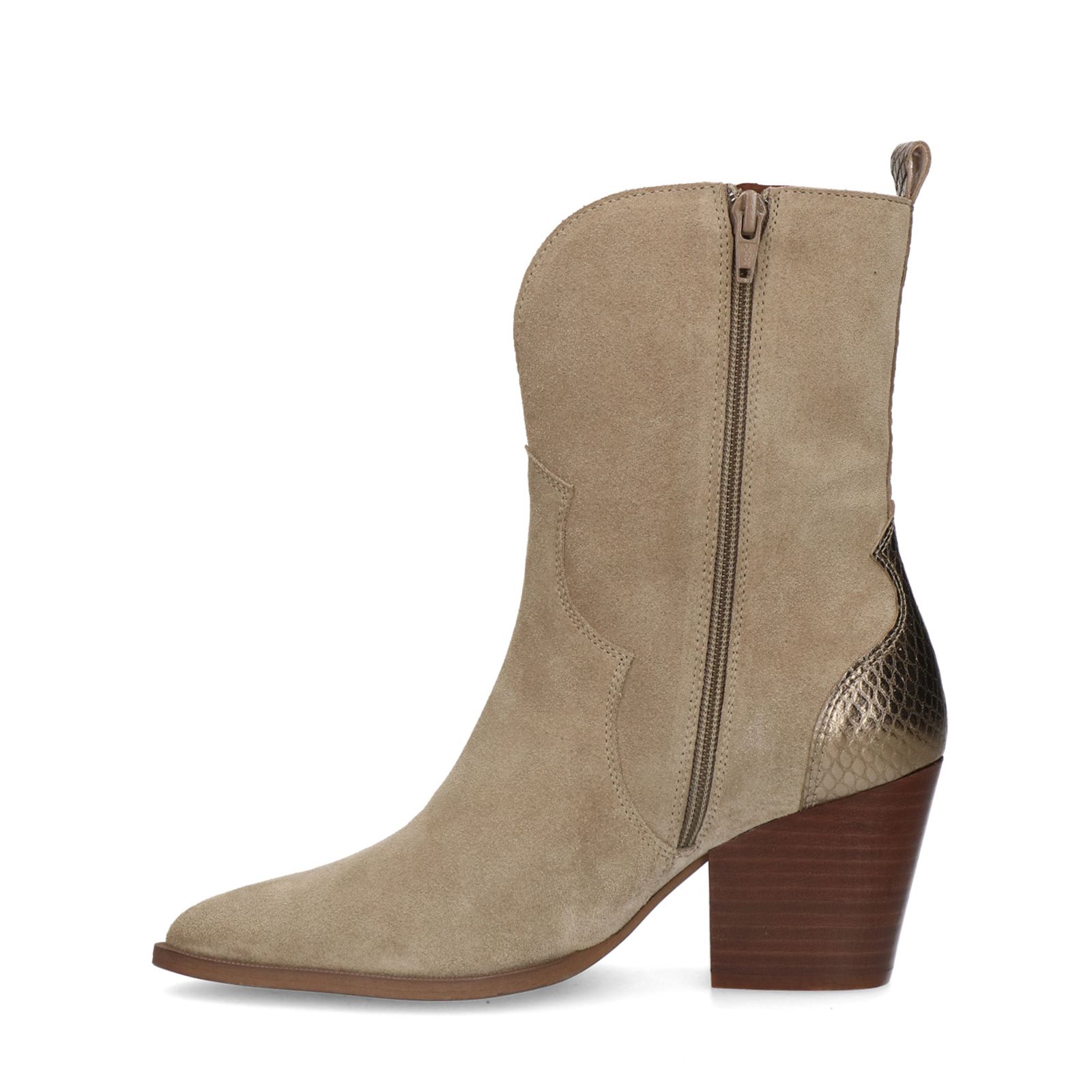 Taupe suède cowboy laarzen met metallic details