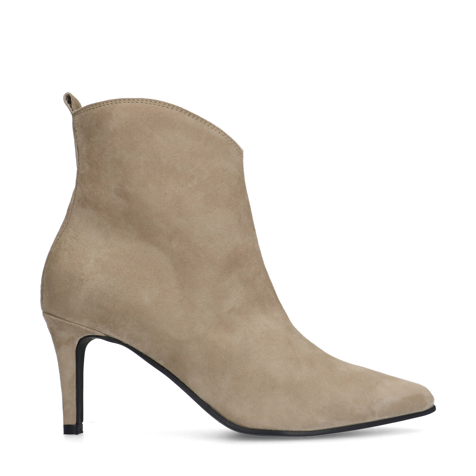 Beigefarbene Veloursleder-Stiefeletten mit Absatz | Stiefeletten 