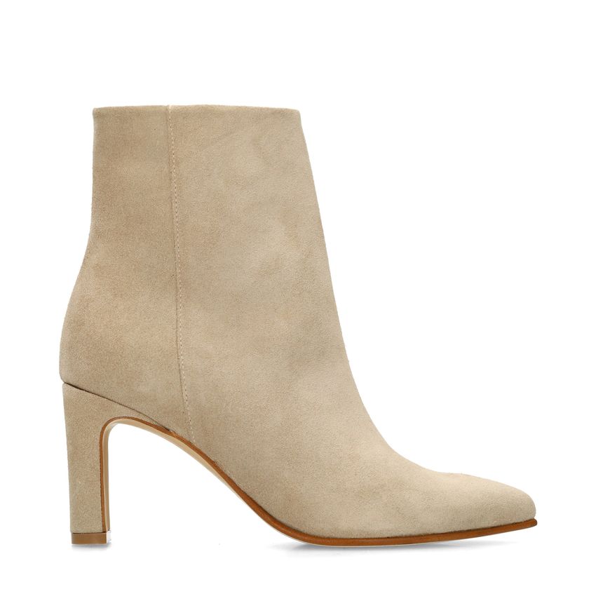 Beige suède enkellaarsjes met hak