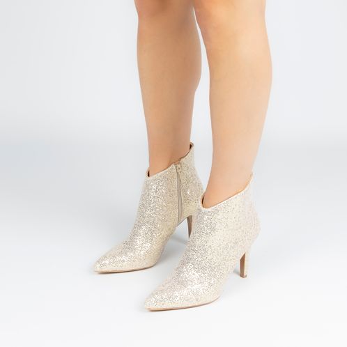 Beige glitter enkellaarsjes met hak