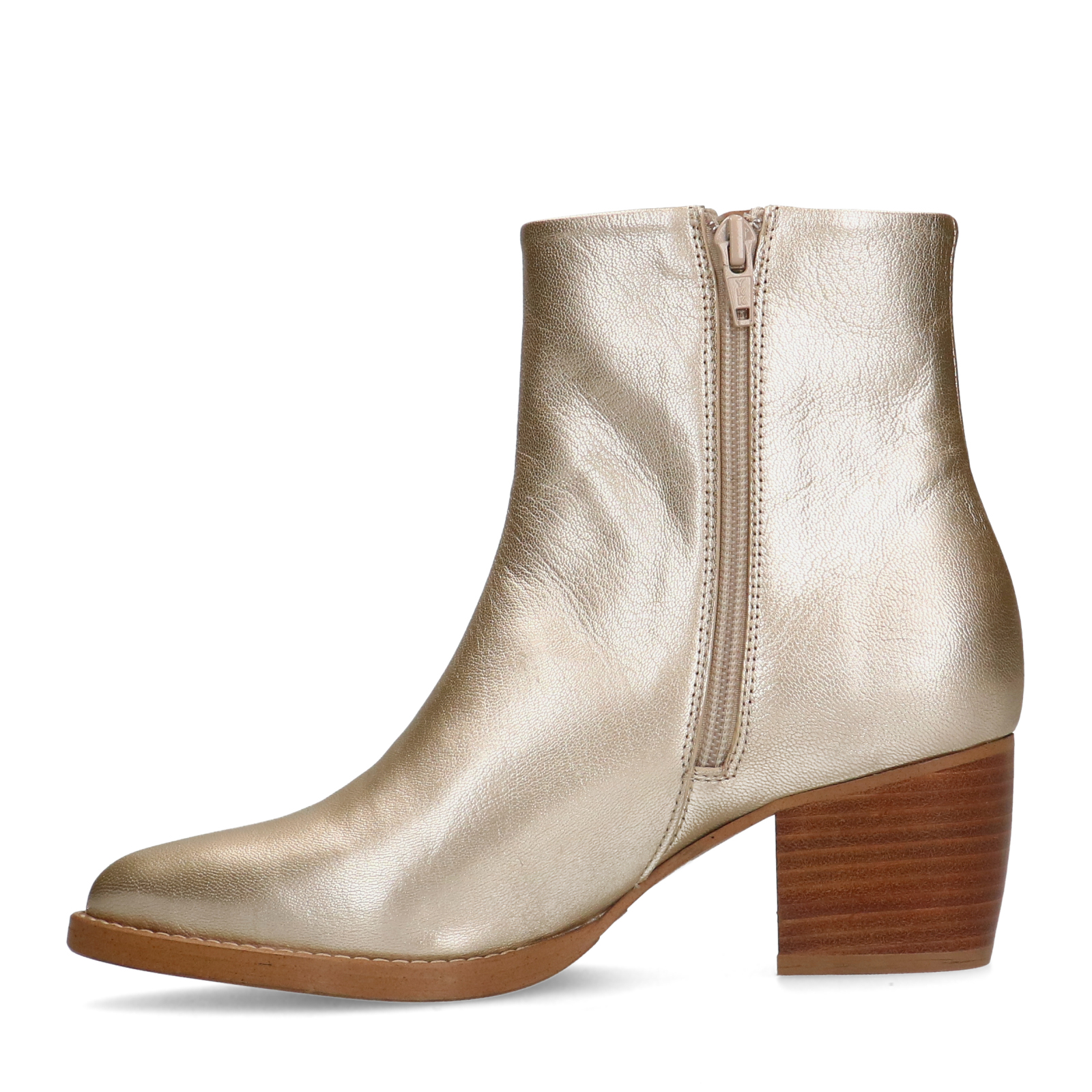 Gouden leren enkellaarsjes met hak Enkellaarsjes met hak