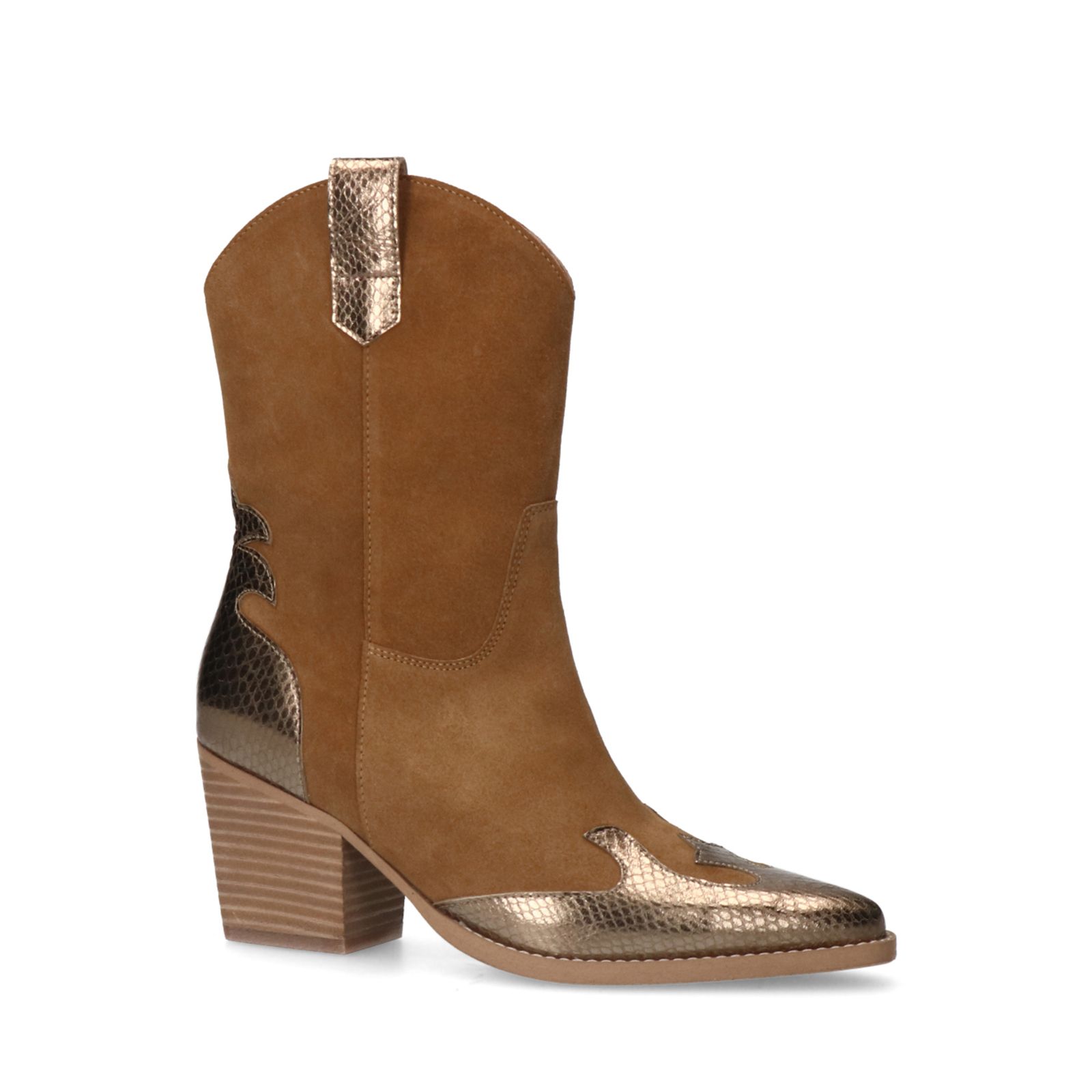Cognac suède cowboy laarzen met metallic details