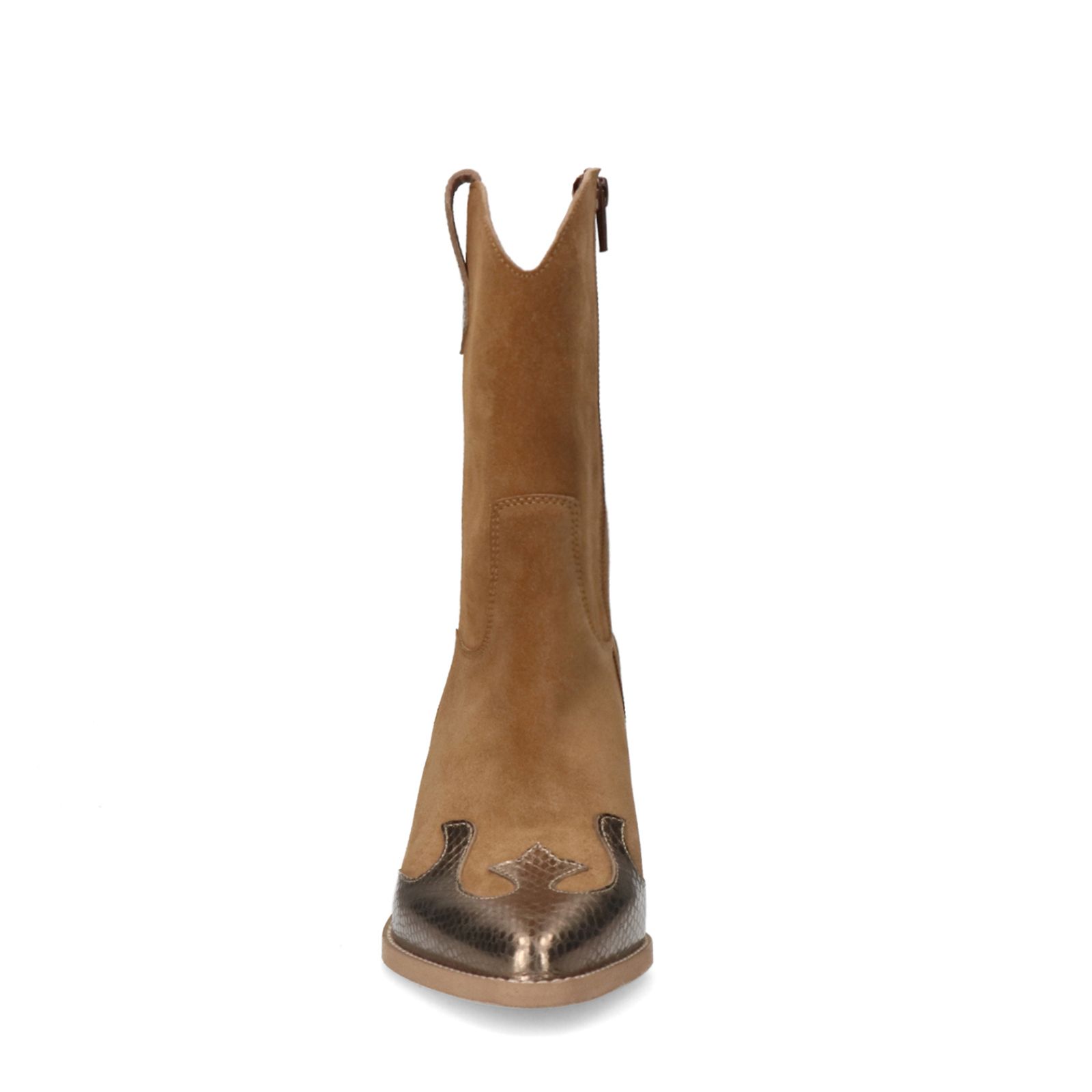 Cognac suède cowboy laarzen met metallic details