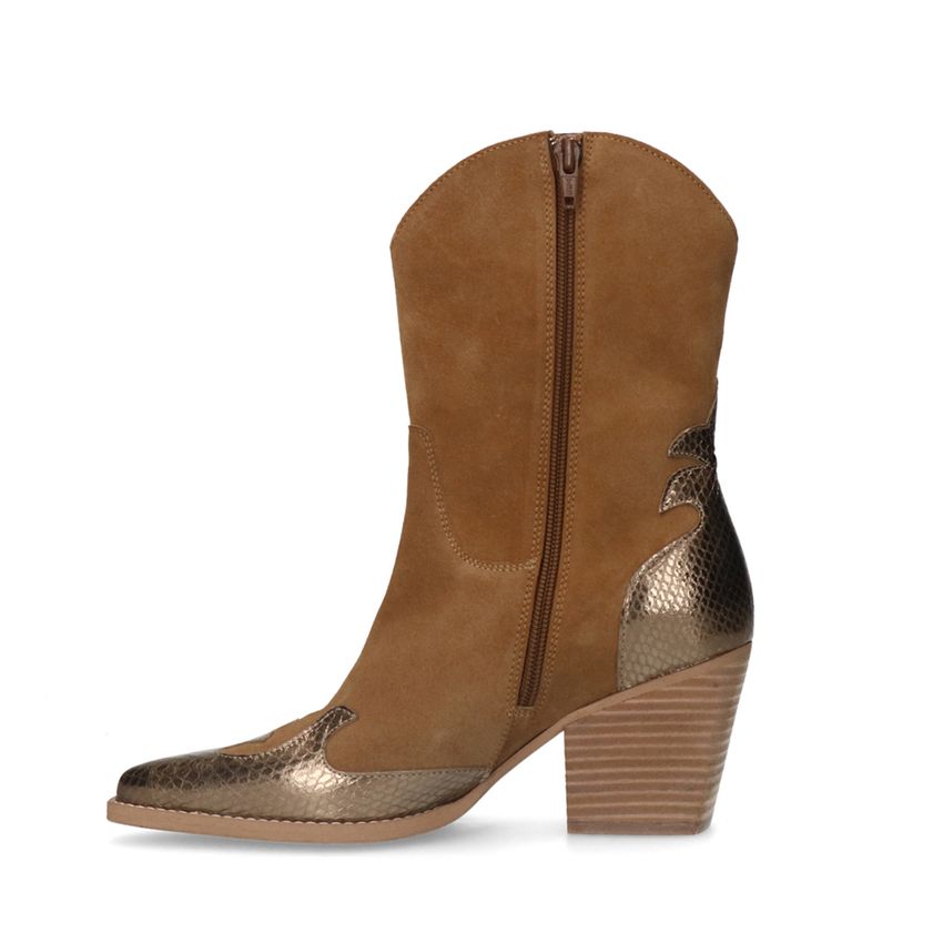 Cognac suède cowboy laarzen met metallic details