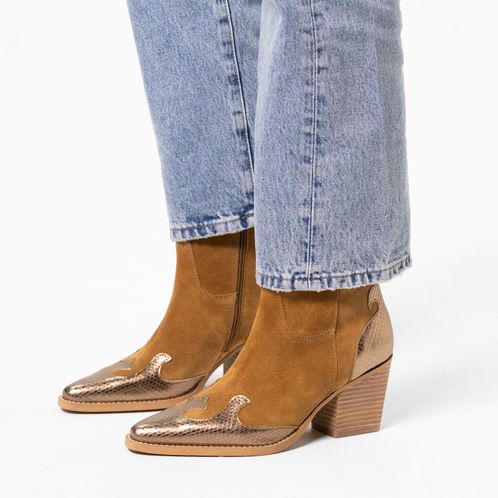 Cognac suède cowboy laarzen met metallic details