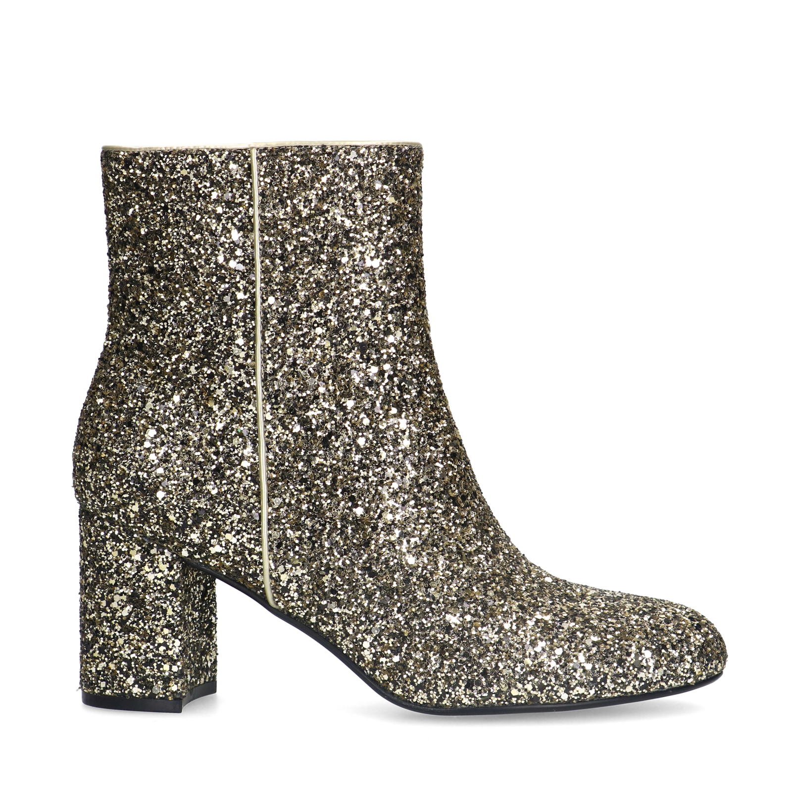 Goldfarbene Glitzer-Stiefeletten mit Absatz | Stiefeletten 