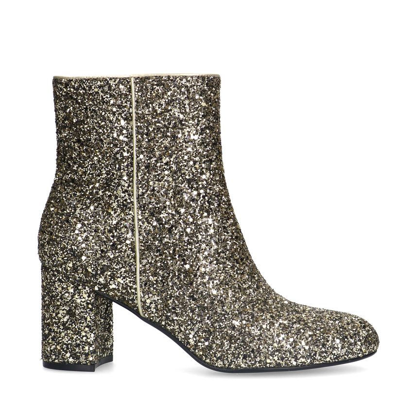 Goldfarbene Glitzer-Stiefeletten mit Absatz