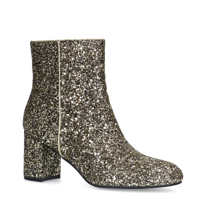 Goldfarbene Glitzer-Stiefeletten mit Absatz